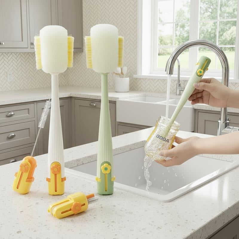 Multifunctional 5-In-1 Bottle Brush – Great for Cleaning Cup Lids & Home Kitchen Chores