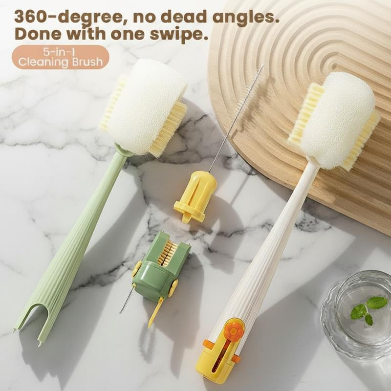 Multifunctional 5-In-1 Bottle Brush – Great for Cleaning Cup Lids & Home Kitchen Chores